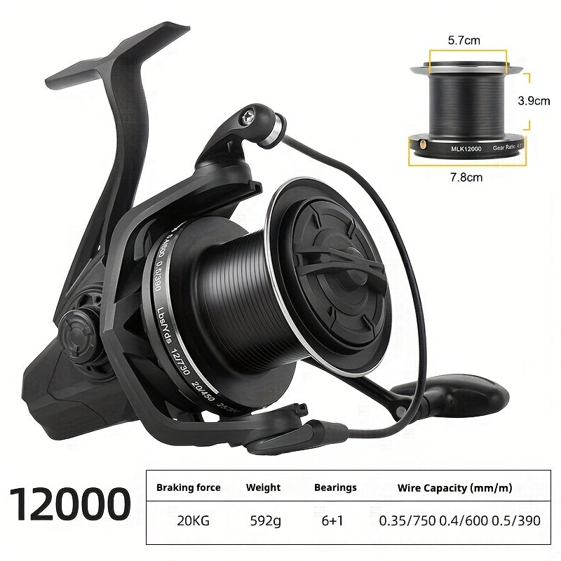 Heavy Duty Spinning Fishing Reel 12000/14000 - Saltwater Surf Rod Compatible with 6+1BB Bearing System, 55 Lb Drag & 4.8:1 Gear Ratio, Stainless for Jumbo Saltwater Fish () - Suitable for inshore, offshore, monster fish