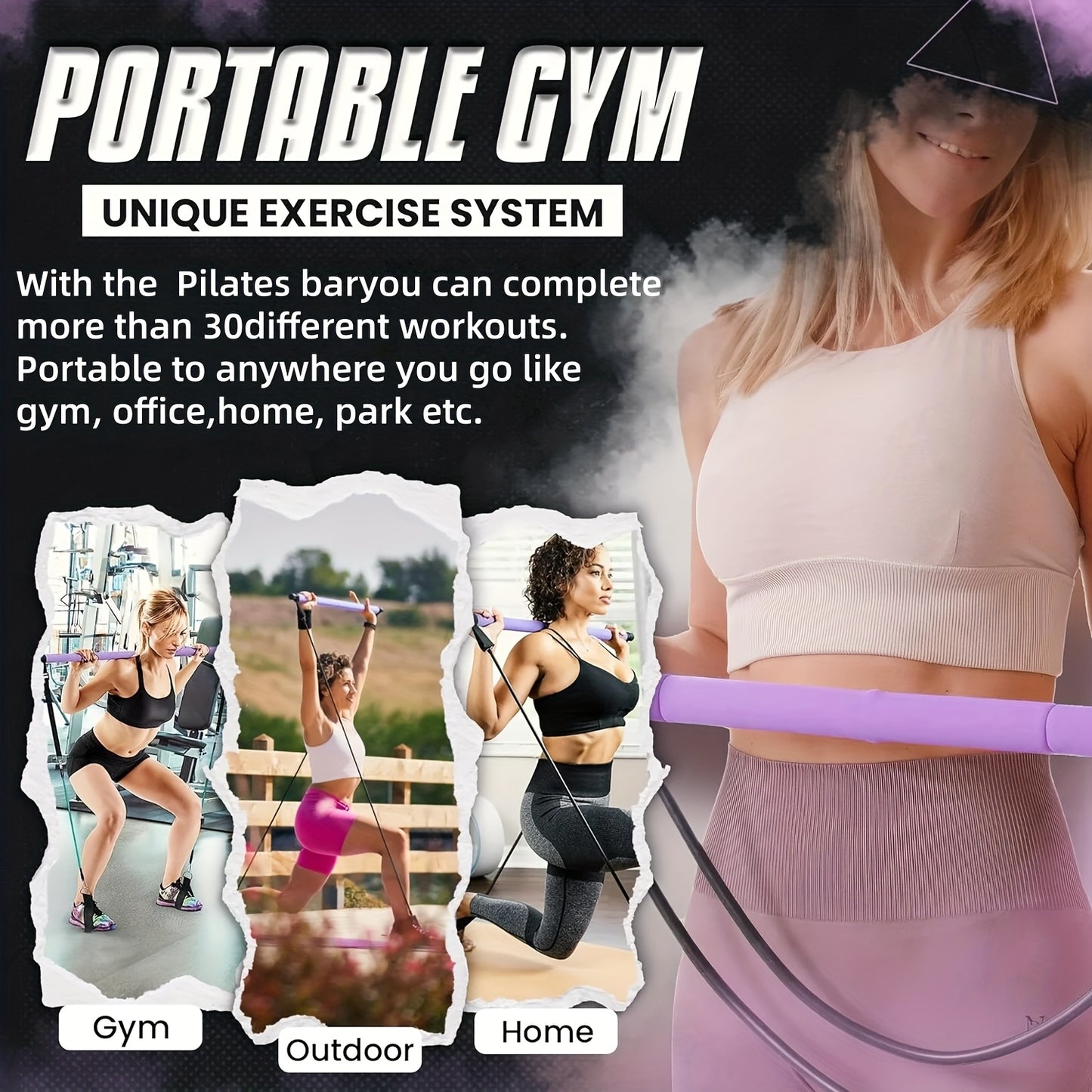 Pilates Bar Kit, Including a Pilates Bar And Resistance Bands (Totaling 180 Lbs). A Comprehensive Workout Package Featuring a Door Anchor for Full-Body Toning And Strength Exercises. Convenient And Adaptable, This Is a 14-In-