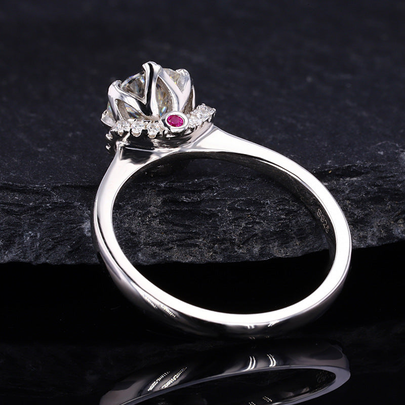 925 Silveryy 1 Carat Moissanite Ring Crown Ring, Proposal, Engagement, Wedding, Suitable for Men And Women Jewelry Gift Choice, Non-Allergenic Ring, with Gift Box about 3G