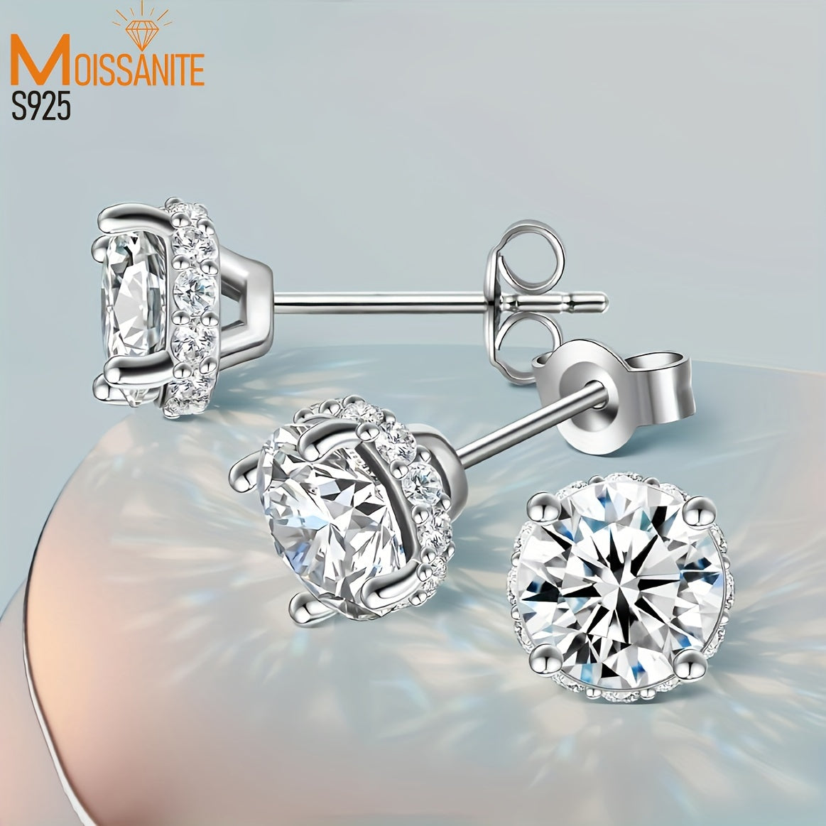 925 Silver 1Carat* 2pcs Moissanite Earrings Teenager'S Moissanite Jewelry, Silvery Earrings, High-Quality Fashion Studs For Teenager For Vacation Engagement, Wedding, Anniversary Gifts Perfect For Friends Christmas #Halloween