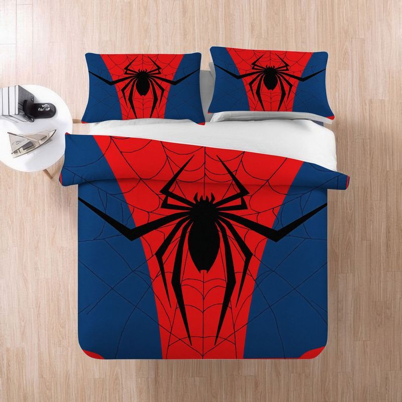 3pcs Spider Web Design Bedding Red Blue Duvet Cover, Trendy Modern Spidey Pattern Print Comforter, Cool Decorative Bedroom Collection Soft Microfiber Bed for Teen Room Home Decor 1 Duvet Cover+2 Pillowcases