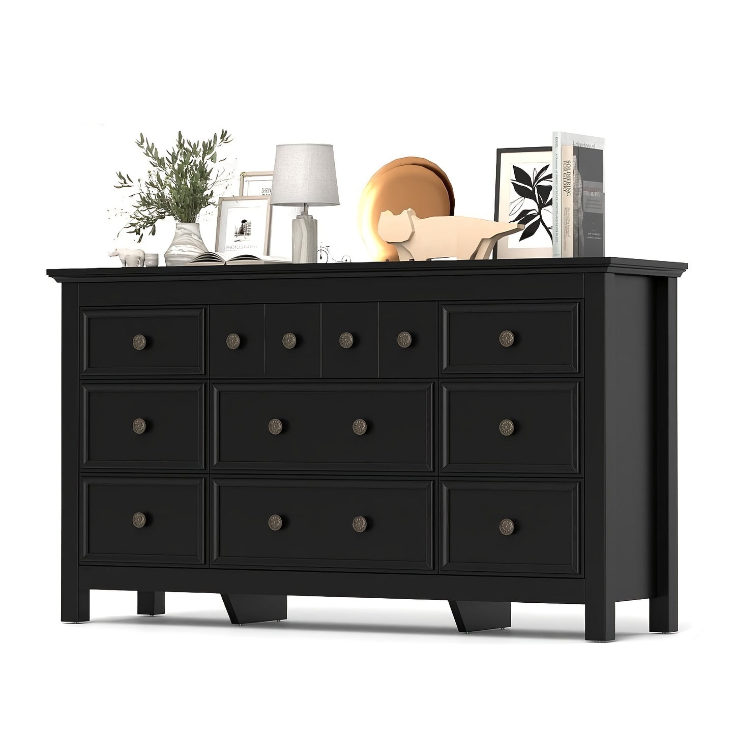 9 Drawers Dresser For Bedroom, 58.3" Wide Wood Farmhouse Rustic Chest Of Drawers With Natural Texture, Smooth Metal Rail, Strong Drawer Bottom Support, Storage Dressers Organizer For Closets, Living Room, Hallway