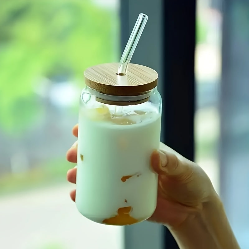 4/6pcs, Glass Cup, 18.7oz/550ml Glass with Lid And Straw, Mason Jar Water Cup, Iced Coffee Cup, Glass Cup with Lid