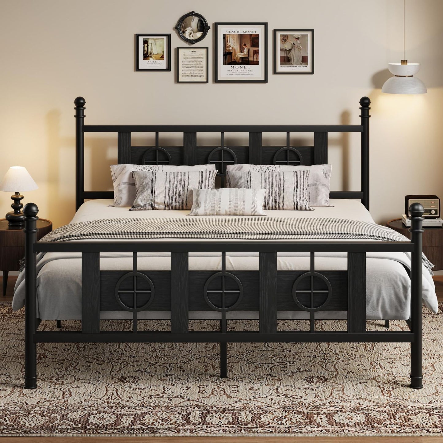 Bed Frame with Headboard and Footboard, Metal Twin Bed Frame with Vintage Circular Design & Storage Space Under Bed, No Box Spring Required, Easy Assembly, Noise-Free