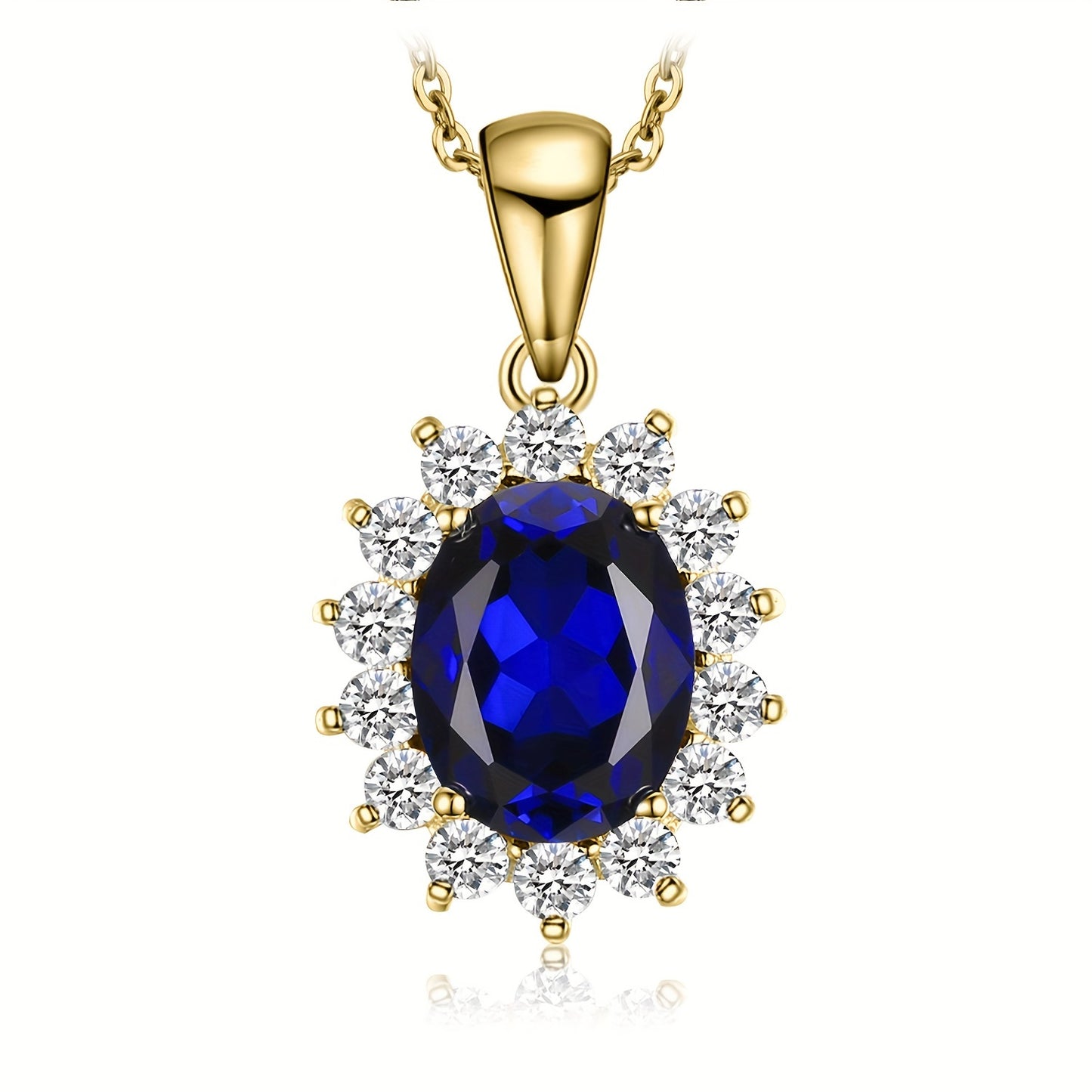 1pc 925 Sterling Silver Elegant And Glamorous Classic Design Exquisite Multi-faceted Oval Cut Created Blue Sapphire Birthstone Silvery Pendant Necklace For Women For Prom Party Banquet For Dating Gift Fine Jewelry