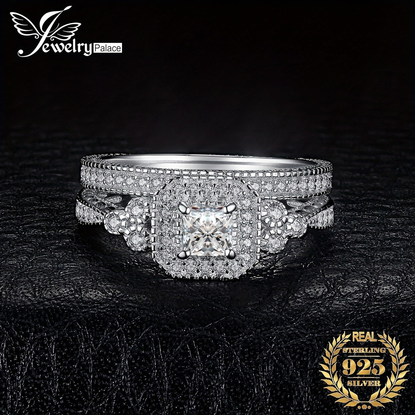 2pcs Elegant 925 Sterling Silver Princess Cut Cubic Zirconia Engagement Ring Set, Synthetic December Birthstone, White Golden Plated, Valentine's Day Gift, All-Season Wedding Band Jewelry