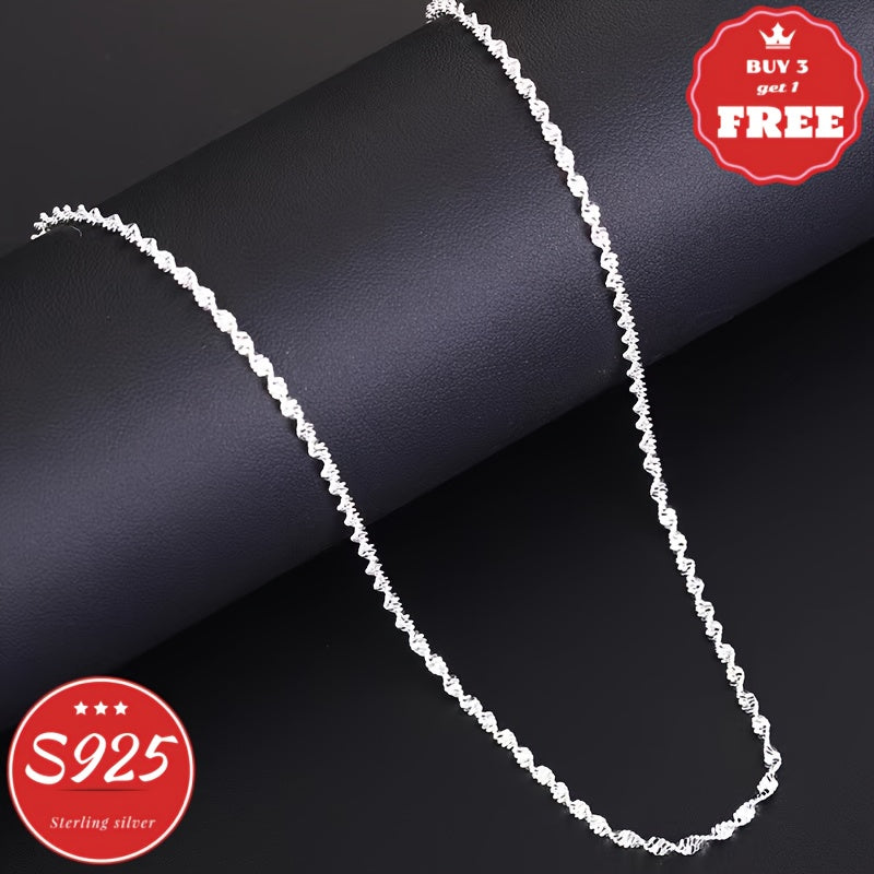 Italian Craftsmanship, S925 Sterling Silvery Ripple Necklace, Perfect for Holidays, Parties, Music Festivals, The Best Gift for His/her Birthday, Valentine's Day, Gift Box Packaging, Buy 3 Get 1 Free