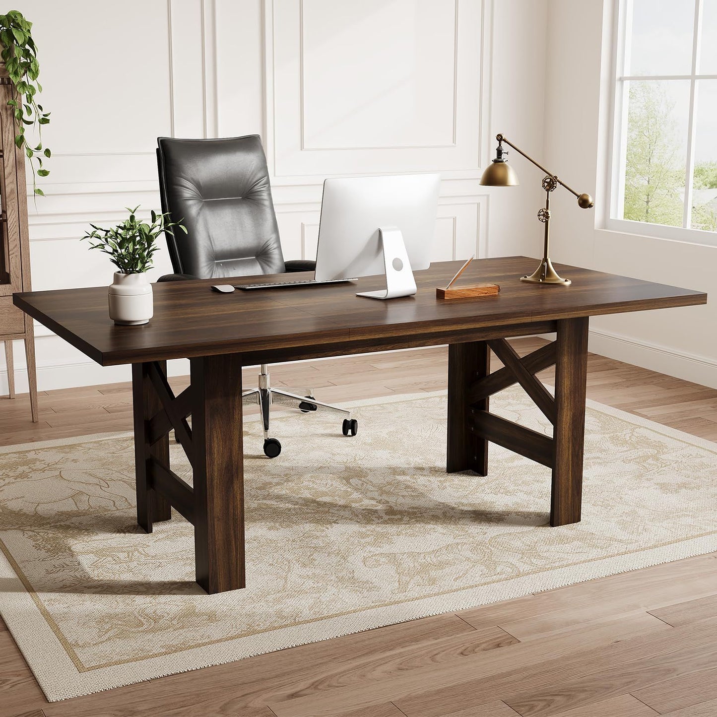 Wood Farmhouse Dining Table for 6-8 | Heavy Duty Large Kitchen Table, 70.87" Long Rectangular Dining Room Tables with Strong Legs, Thickness Tabletop, for Big Family, Dinette | Mediterranean Style, Mixed Color, Multifunctiona