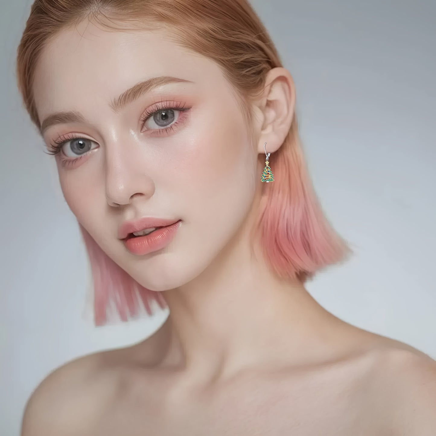 925 Sterling Silver Christmas Tree Earrings, Christmas Earrings Women Silver Ribbon, Green Christmas Tree Colorful Zirconia Frozen Earrings Earrings Holiday Jewelry Gifts for Women