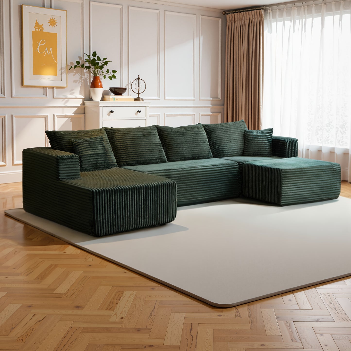Large Sectional Cloud Couch. Modular Corduroy Sofa Bed With Deep Seat.U-Shaped Boneless Sofa Couches For LivingRoom & Apartment, Bedroom. No Assembly Required