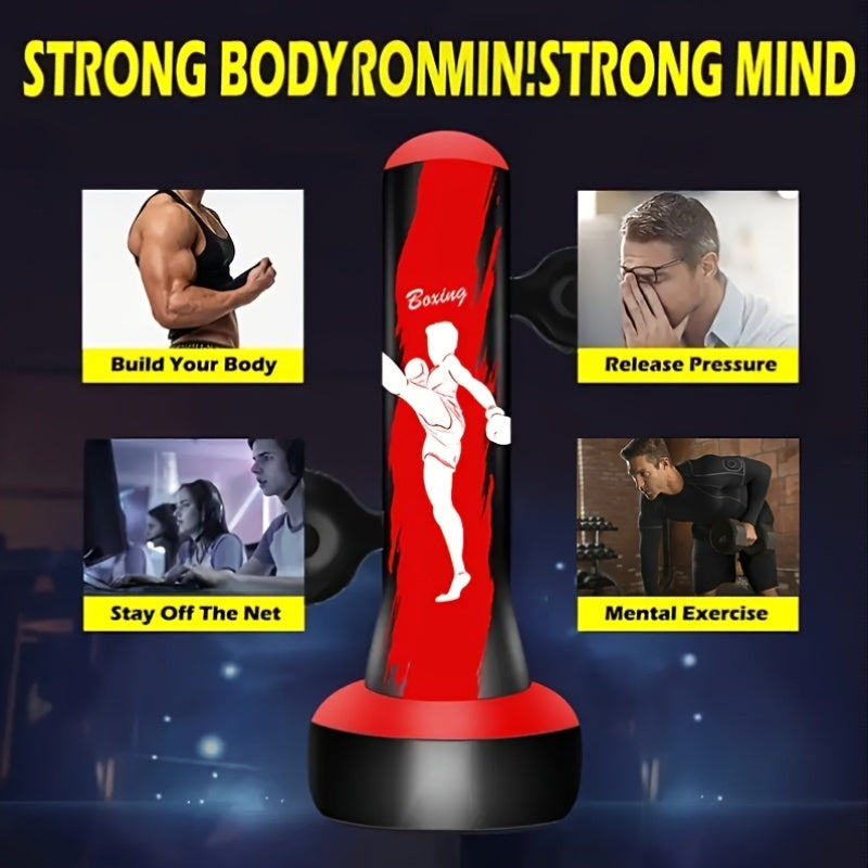Independent Punching Bags Designed for Adults - 69" Tall Heavy Boxing Suitable for Men - Inflatable Kickboxing for Home, Office, Or Gym with Two Target Points - Red - Perfect Christmas Gift (Remember to Wear Gloves)