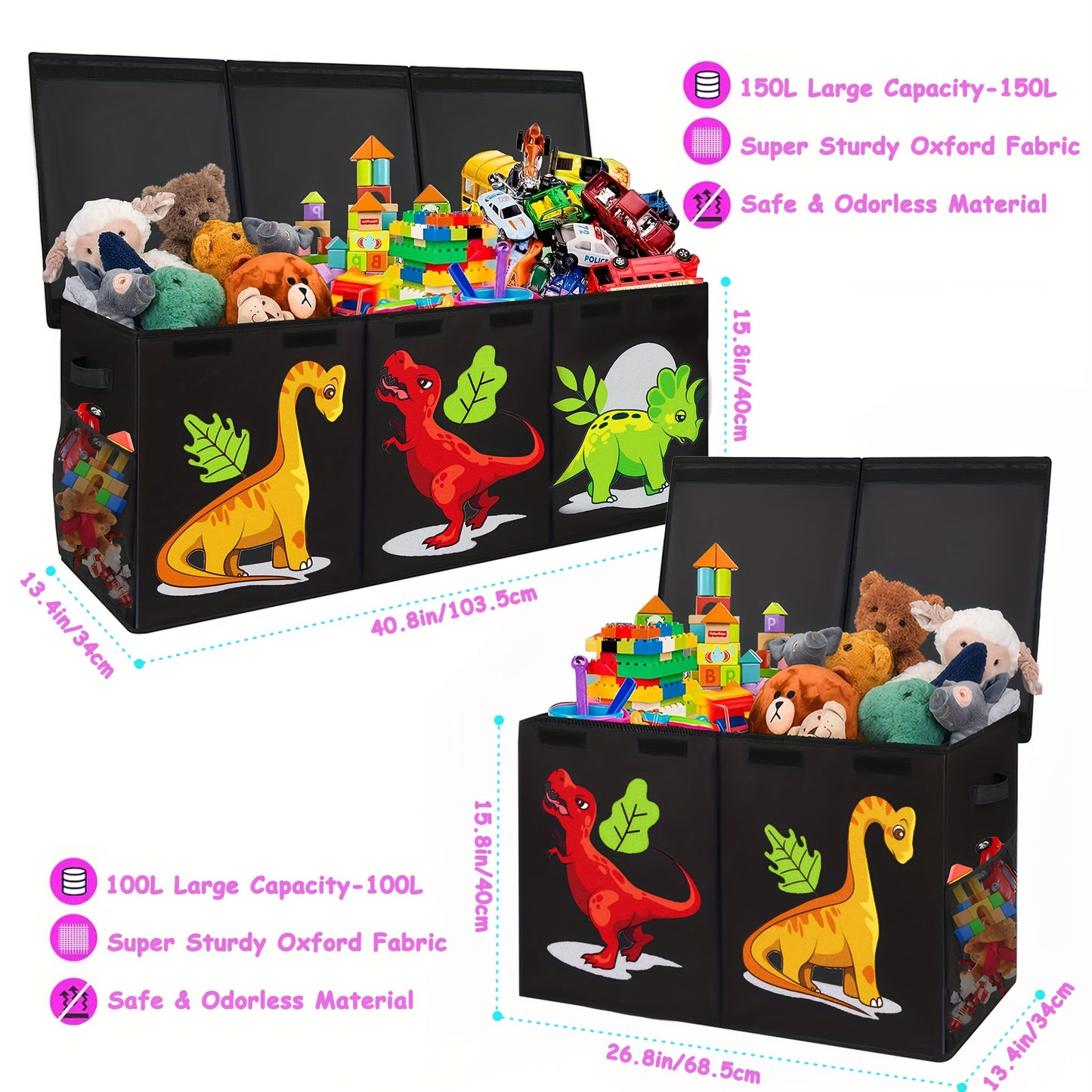 Extra Large Collapsible Toy Box with Lids - Sturdy Storage Organizer for Toys, Black Pink Chest Bin for 14+ Boys & Girls, Perfect for Playroom, Bedroom, Nursery, Toy Storage Organizer, Playroom Organizer - Vibrant Illustratio