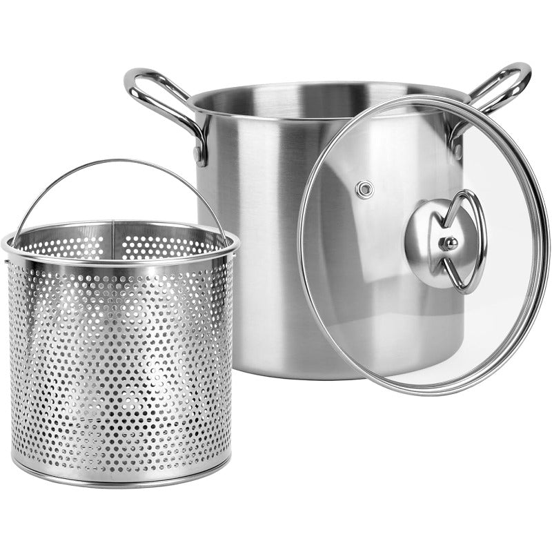 118.35oz Stainless Steel Deep Fryer Pot with Lid & Basket - Heavy-Duty Commercial/Residential Large Frying Pan, Oil Drip Drainer System, Sturdy Handle for Kitchen, Restaurant, Party, Picnic - No Required