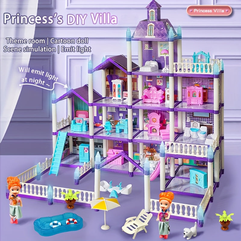 Doll House For Girls, 11 Rooms Dollhouse With Dolls Figure, Puppies, Furnitures, Accessories, LED Light, Playhouse Gift For For 3 4 5 6 7 8 9 10 Year Old Girls Toys