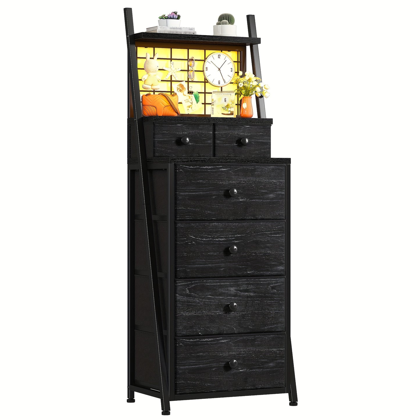 Modern White Vertical Dresser with LED Lighting - 6-Drawer Storage Cabinet with Open Shelf, Sturdy Softwood Construction, 27"+ Height, 3.2+ Cu Ft Capacity, Plug-in Power & Easy Assembly for Bedroom, Living Room, Dorm - Space-