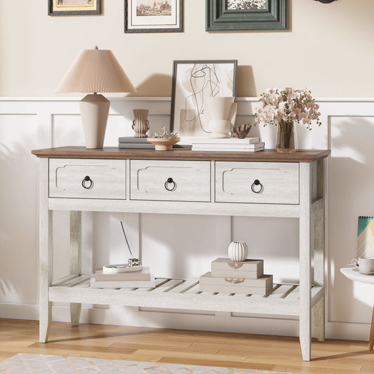 Console Sofa Table With Large Storage Space, 3 Drawer Entryway Table, Open Shelf, Behind Couch Entry Foyer Hallway Storage, Narrow Long Behind Couch Sofa Table For Living Room, Foyer, Hallway
