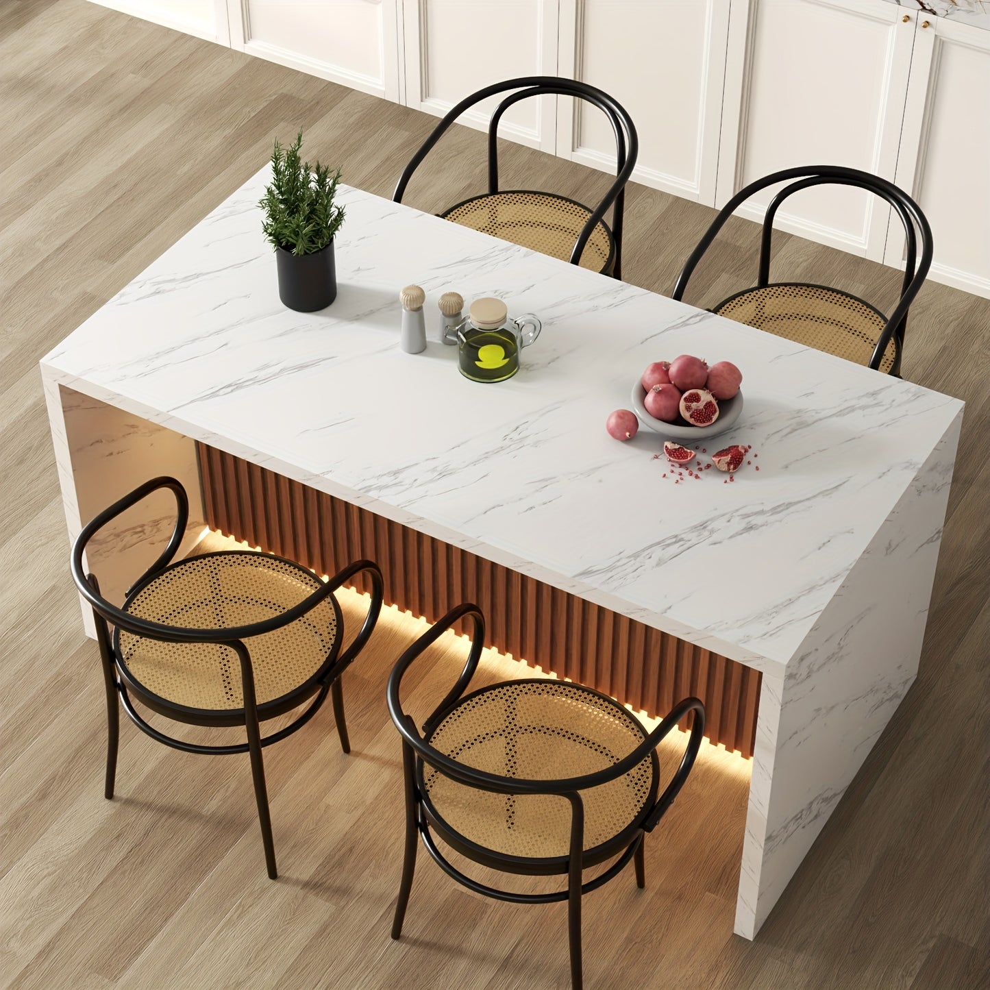 Spacious Faux Marble Dining Table Suitable for 4 to 6 Individuals, Measuring 63 Inches, Featuring a Contemporary Striped Marble Design with a Grill Pattern, Perfect for The Dining Or Living Area, And Easy to Assemble.