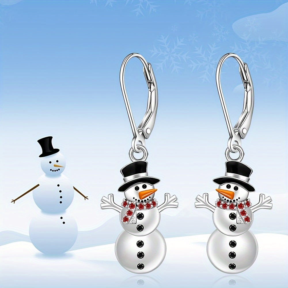 Boho Cute Christmas Snowman Pendant Necklace And Earrings, 925 Sterling Silver Plated with Synthetic 5A Zirconia, Holiday Themed Jewelry for Women, Perfect for Daily Wear And Parties, Ideal Christmas Gift
