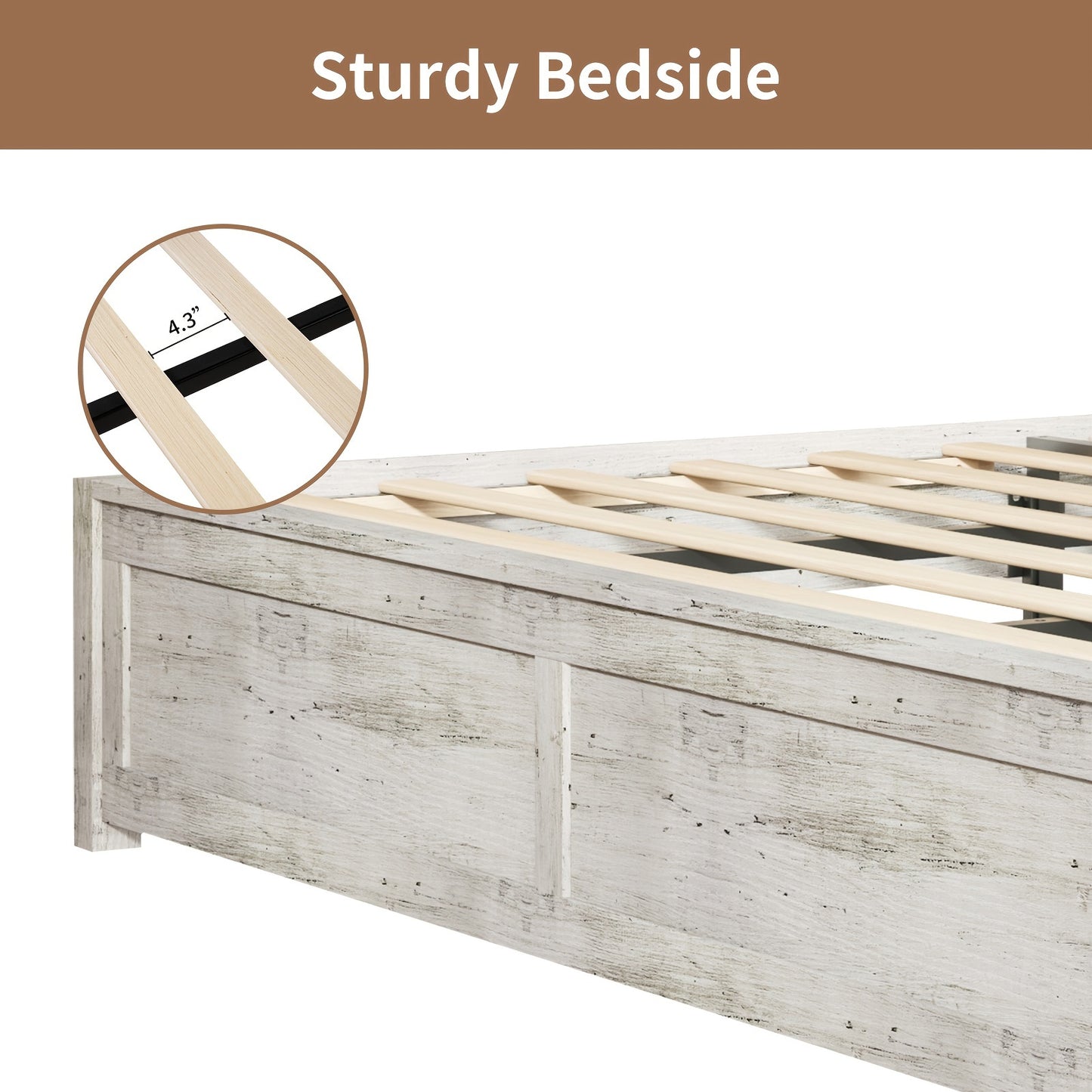 LUXOAK Farmhouse Wooden Platform Bed Frame with 49.2" Headboard - No Box Spring Needed, Noise-Free, Easy Assembly
