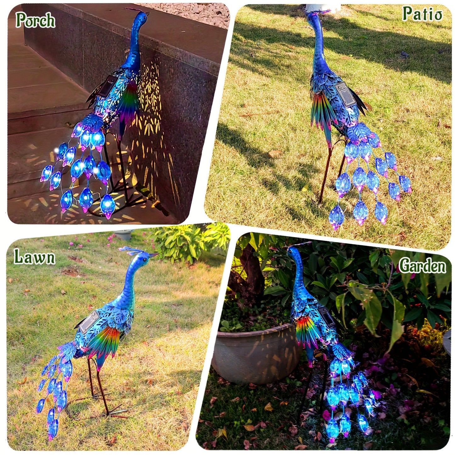 Outdoor Solar Peacock Statue Garden Deco Metal Birds Garden Sculptures Statues Halloween Decorations