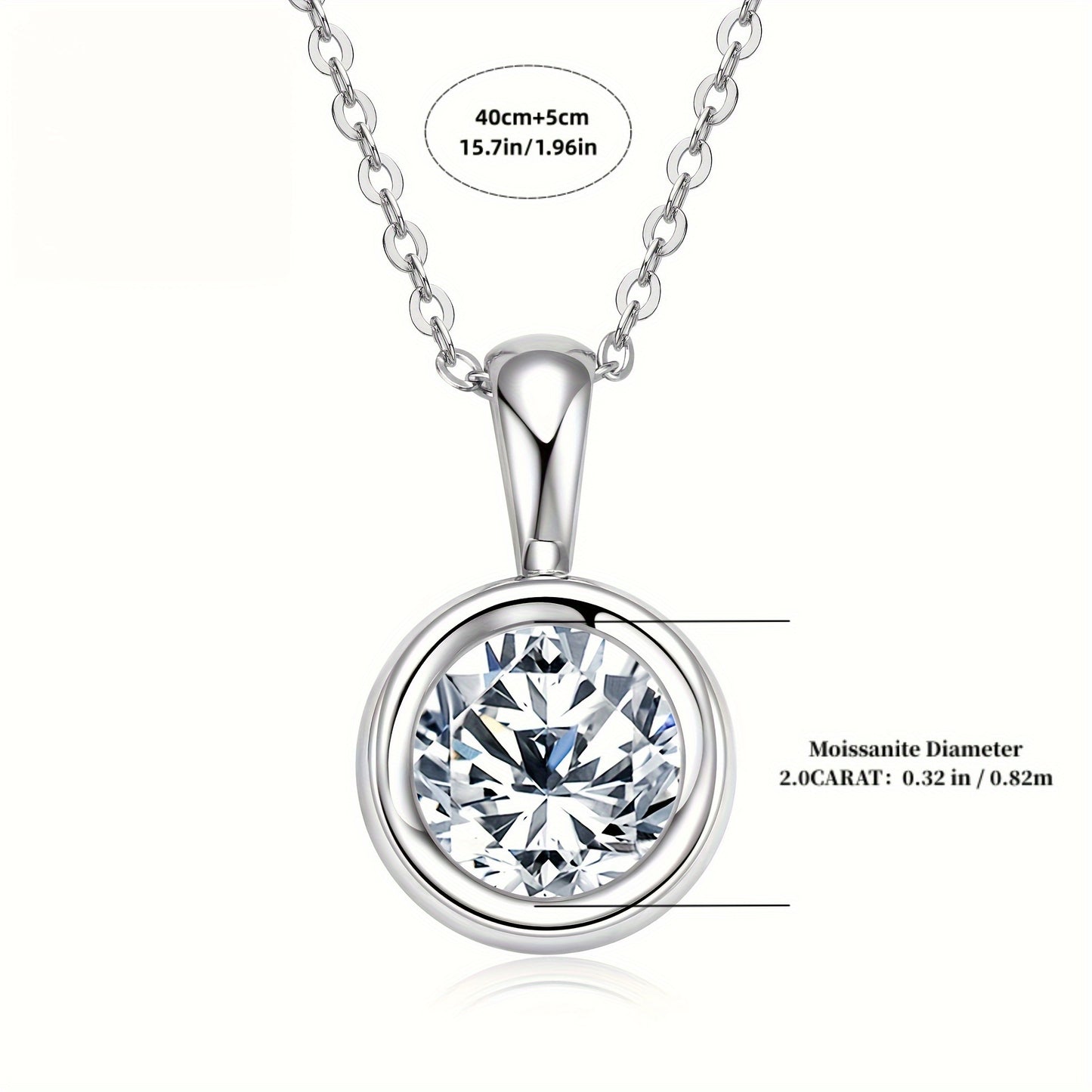S925 Silvery 1/2 Carat moissanite Pendant Necklace High-quality Elegant And Gorgeous Unisex Fashion Pendant Necklace 925 Silvery Chain moissanite Jewelry Perfect Gift For Daily Wear, Parties, Birthdays, Anniversaries, Friends