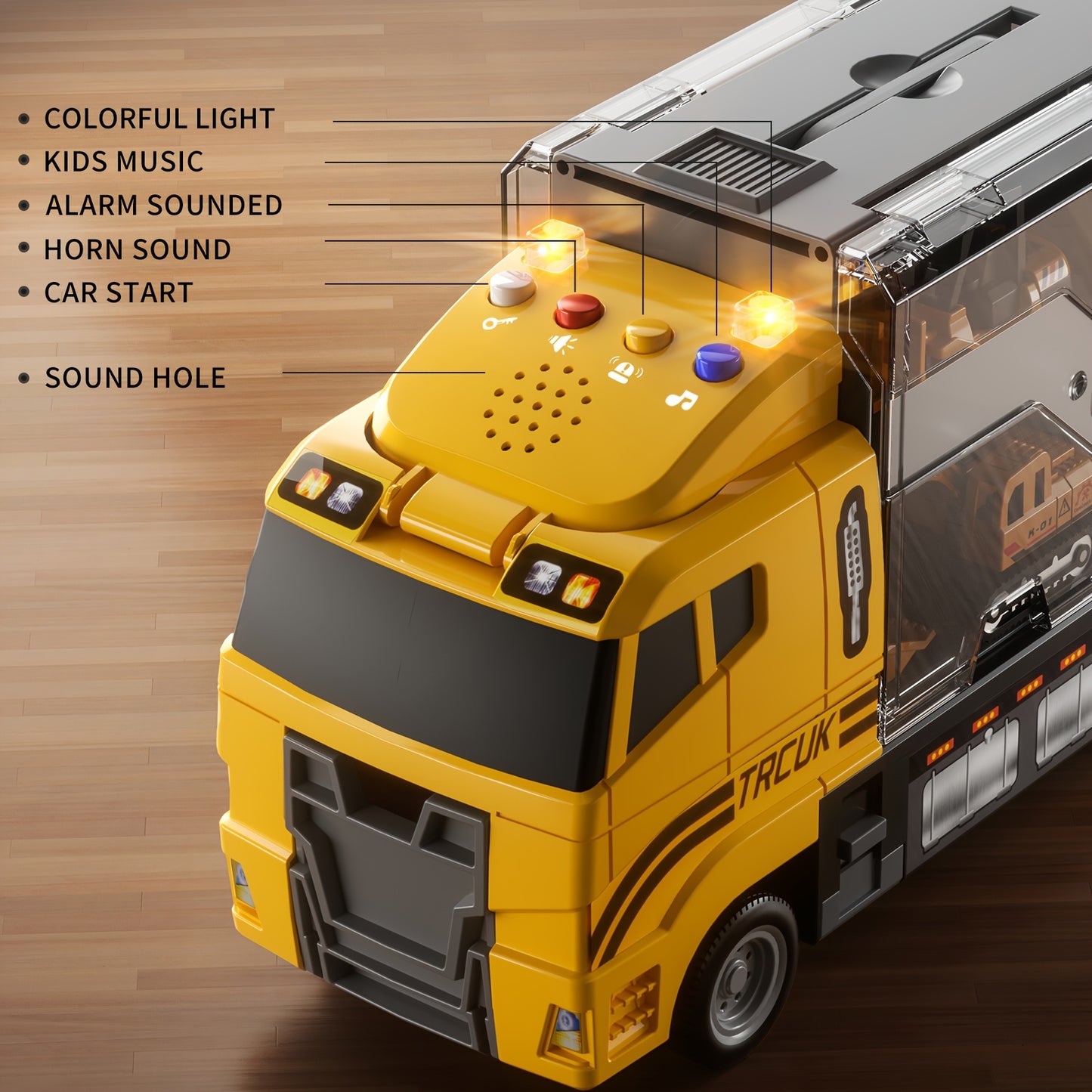 BABY HOME Die-cast 7-in-1 Construction Truck Toy for Aged 3-9 Kid Boys & Girls, Carrier Vehicle Toy Set with Play Mat,Christmas Birthday Gift