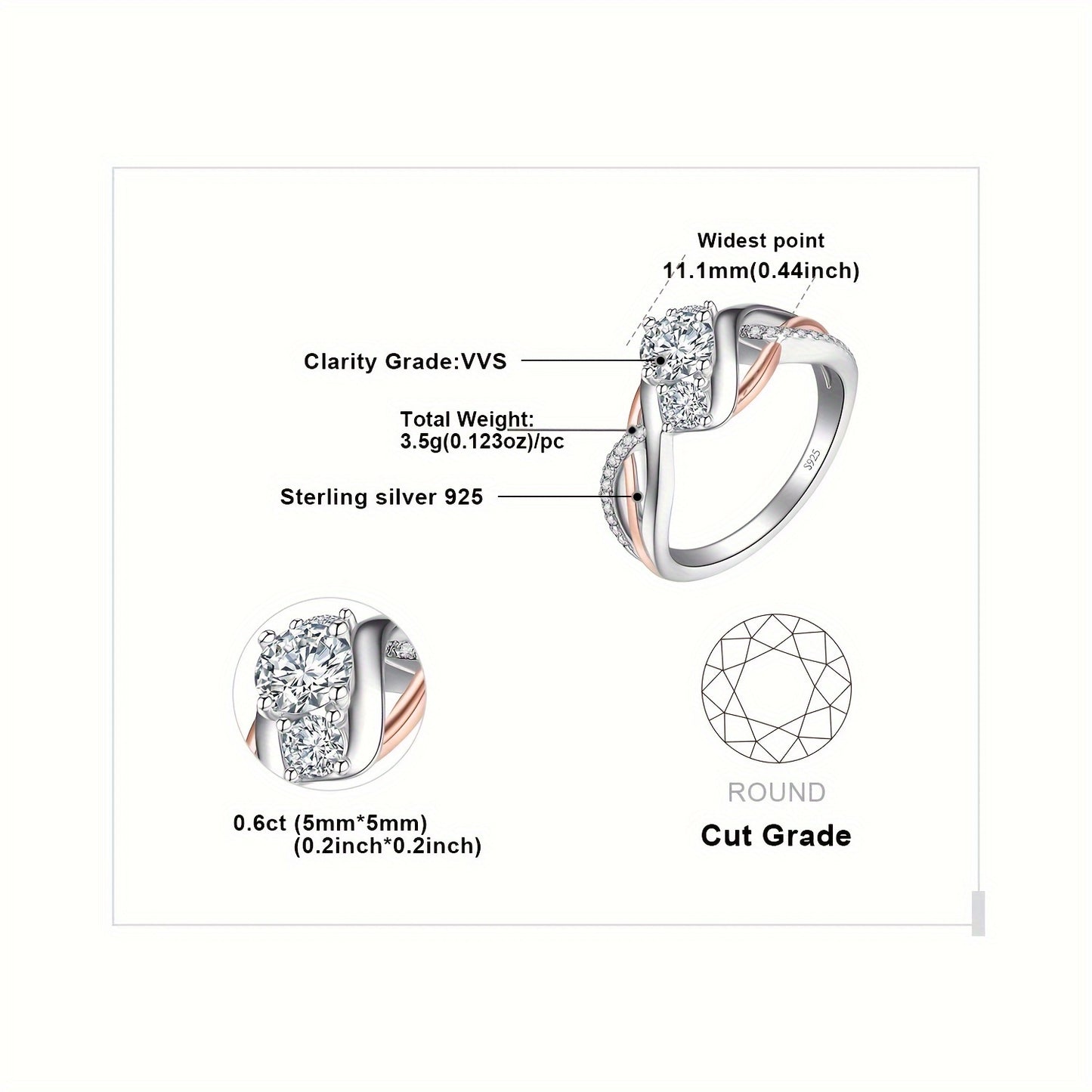 1pc 925 Sterling Silver Infinity Design Round Cut Cubic Zirconia Wedding Engagement Ring 3 Stone Ring For Woman For Girl Promise Ring Bridal Sets
