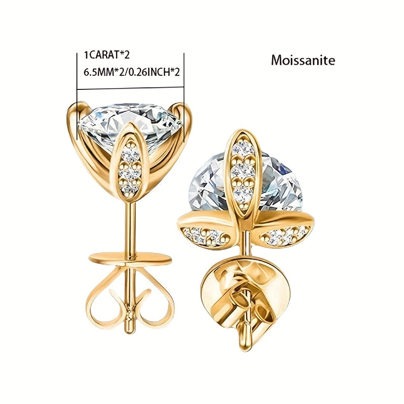 A Pair Of 925 Silvery 1ct*2 Moissanite Earrings for Men And Women, Light Luxury Niche, Retro Trend, Birthday Gift, Halloween Gift, Christmas Gift, High-end Jewelry, Suitable for Daily Wear, Wedding Banquet, Honeymoon, Dress,