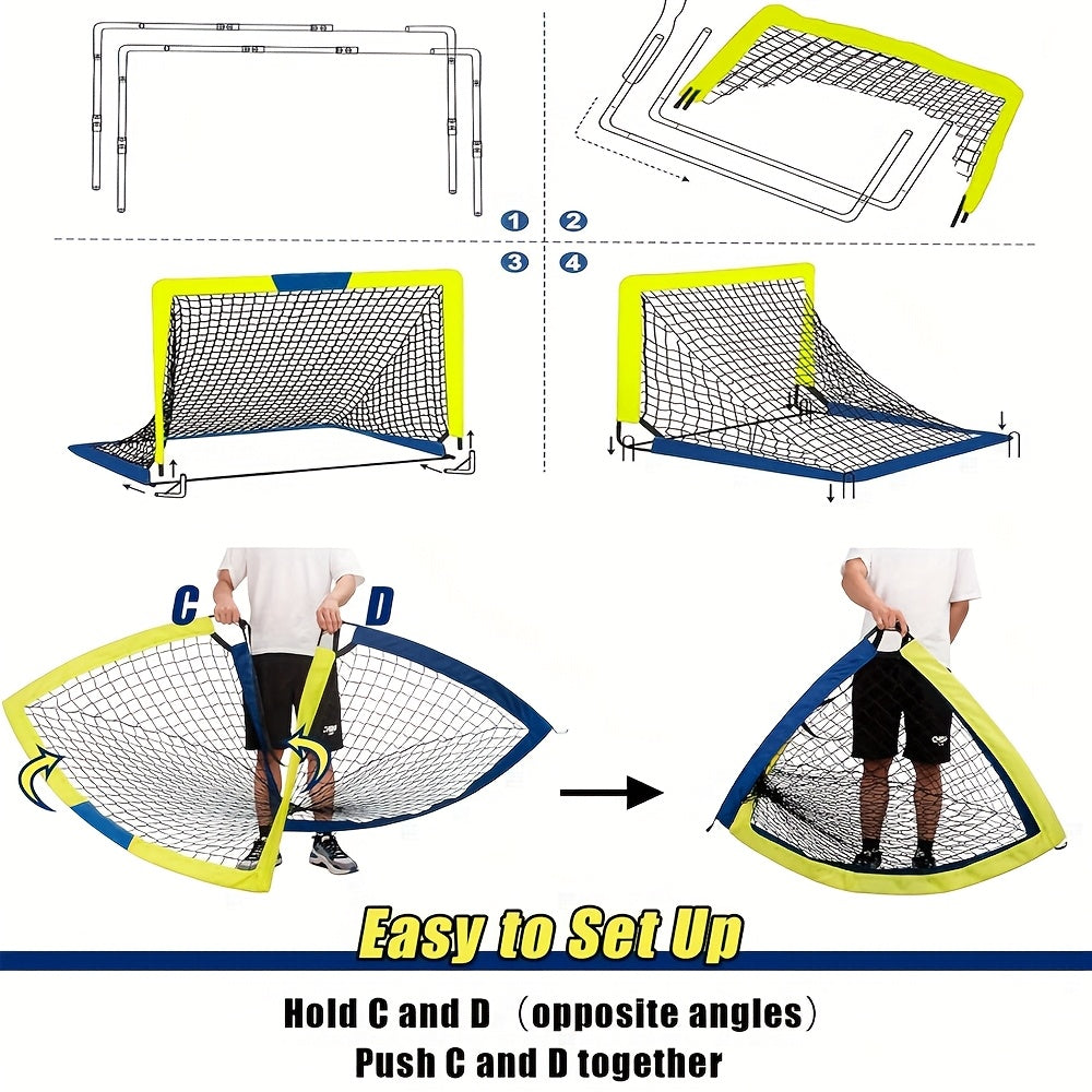 2 Soccer Goals 4'x 3'-Yellow/Orange/Black, Portable Soccer Goals for Backyard Or Indoor Pop Up Soccer Nets with 6 Training Cones, Carrying Bag, 8 Ground Stakes