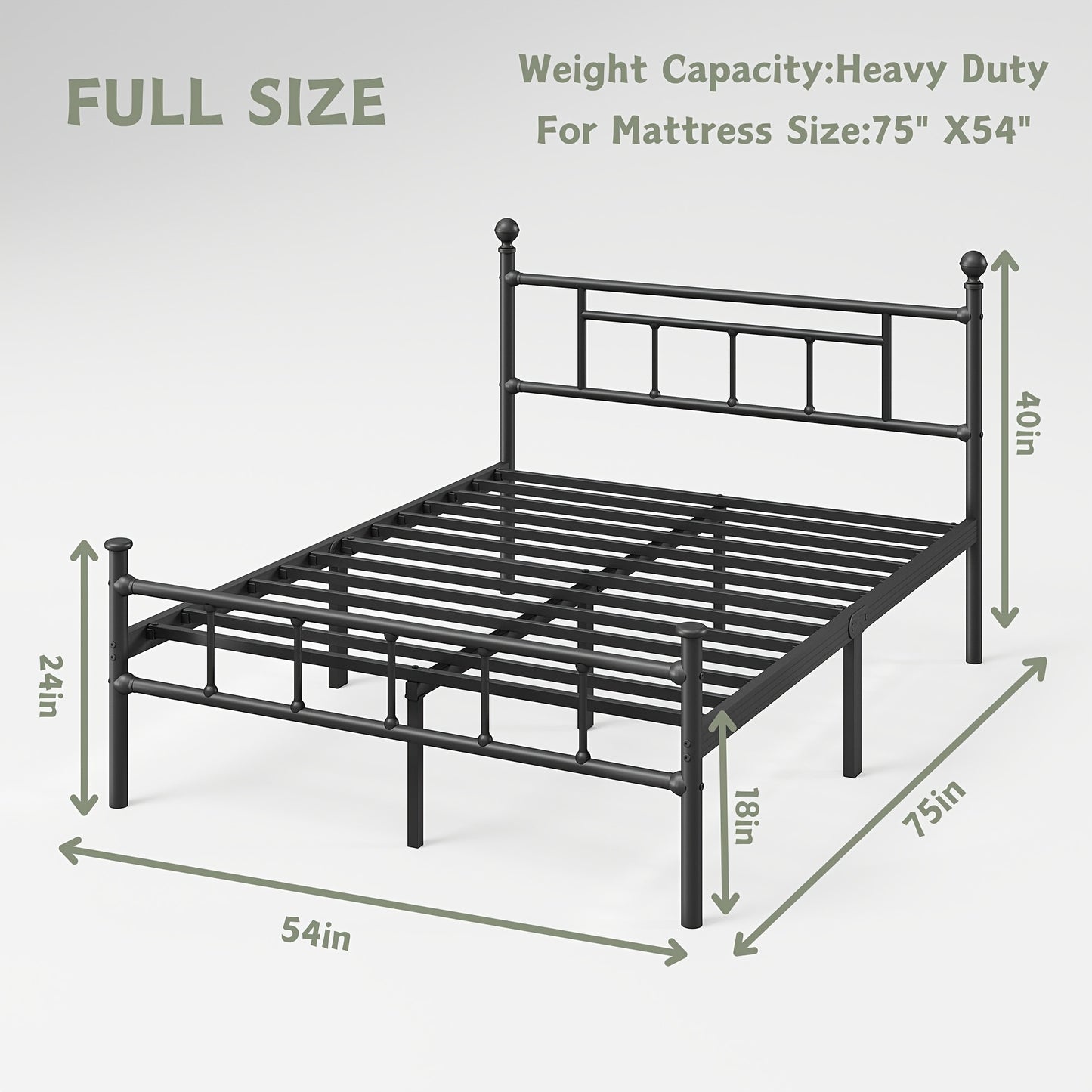 1pc Bed Frame with Headboard, 18 Inch High, Heavy Duty Metal Platform Bed Frame, Noiseless, Easy Assembly, No Box Spring Needed, for Bedroom Home Supplies, Black