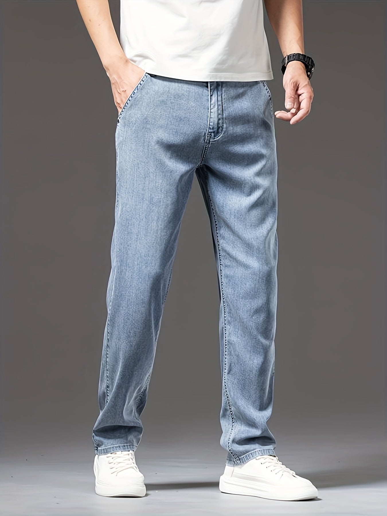 Men's Summer High-quality Lyocell Jeans, Breathable, Soft And Draping, Slightly Stretchy, Loose Straight Fit.