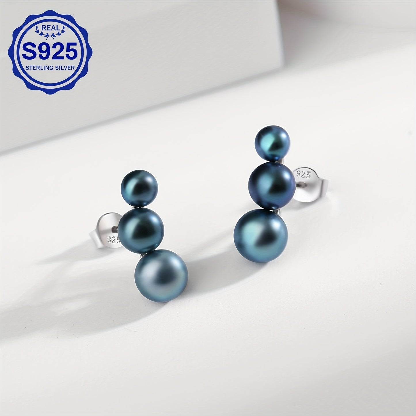 YAMI Black Seawater Pearl Stud Or Hoop Earrings For Women, 925 Sterling Silver Hypoallergenic Earrings, Climber Crawler Jewelry, Dainty Jewelry Gifts For Anniversary Birthday