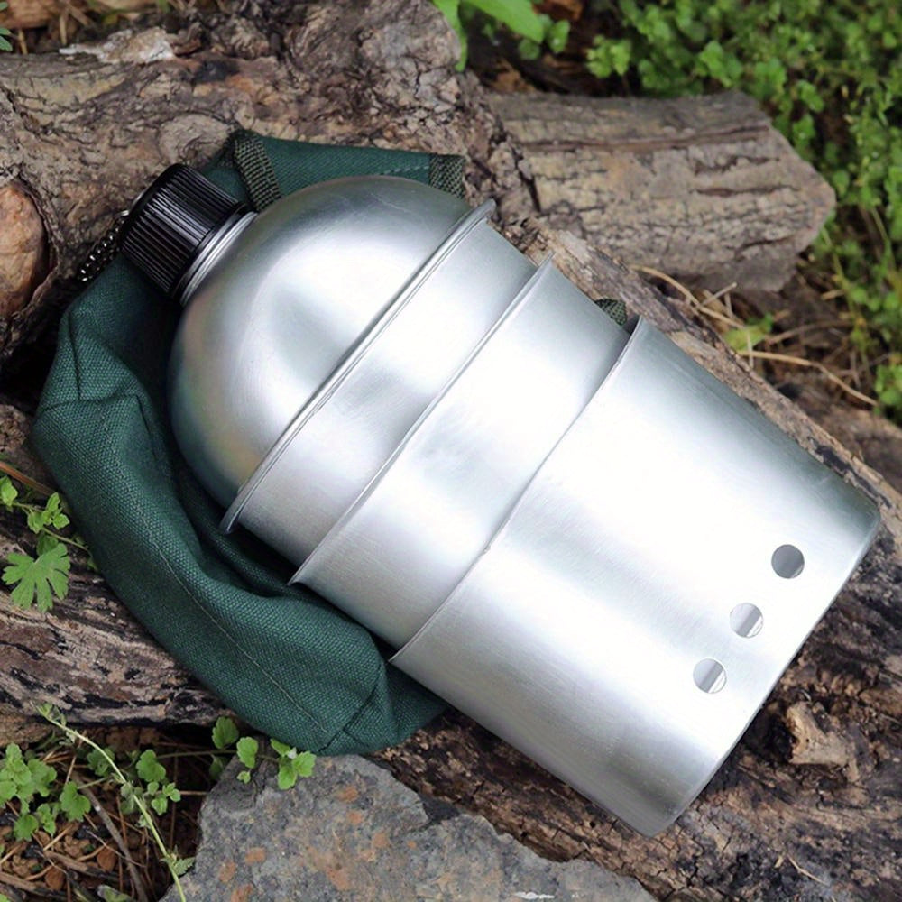 4pcs Heavy-Duty Military-Grade Outdoor Cooking Set with Lockable Canteen System & Portable Mess Kit - Survival Gear, Hiking & Backpacking Cook Kit, Heavy-Duty Stainless, Nylon Pouch & Lock (Compatible with 1 Qt Canteen) - No