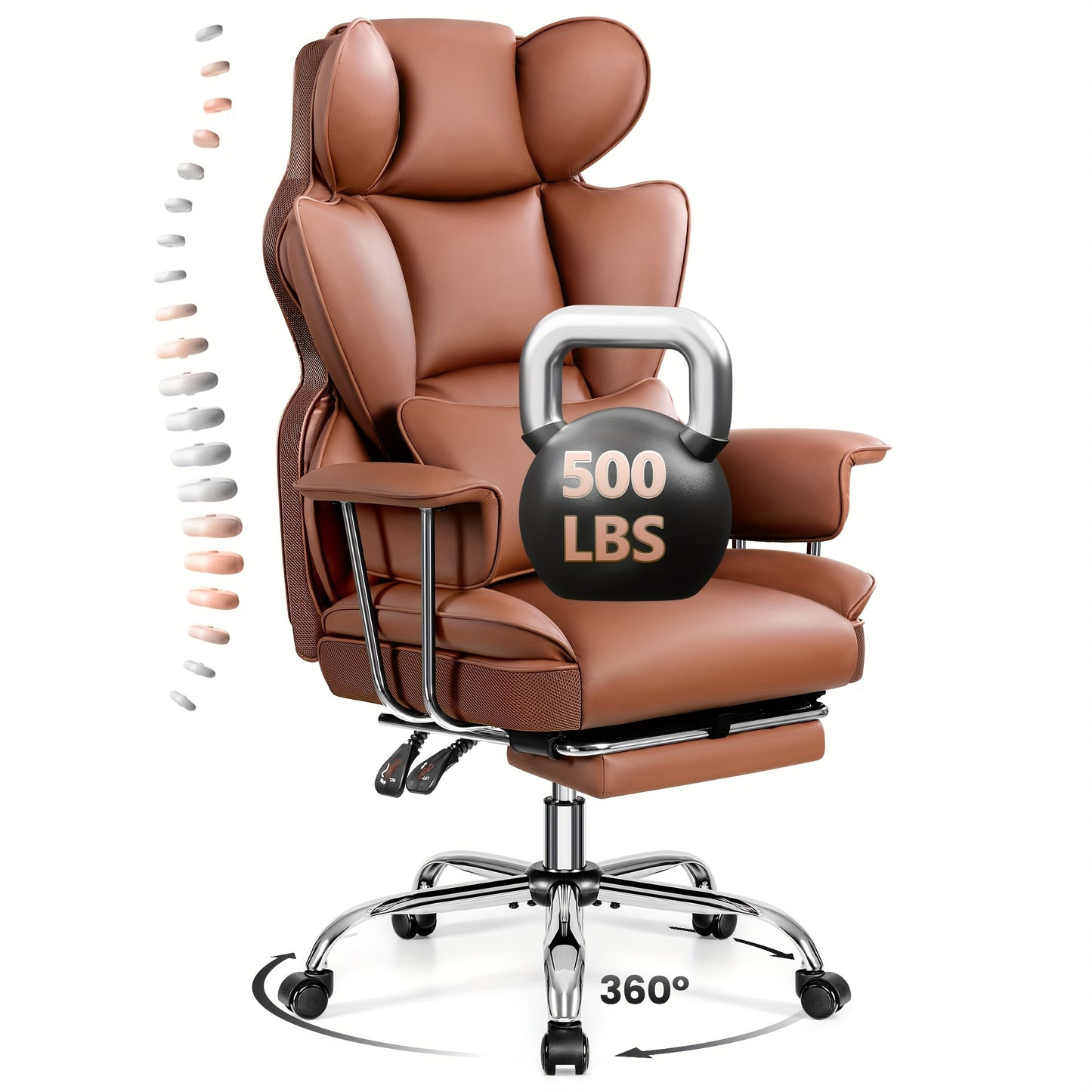 Actflame 500LBS Big And Tall Ergonomic Office Chair- Executive High-Back Leather Office Desk Chair for Plus-Size Users with Lumbar Support& Footrest- Perfect for Home Office | Back to School