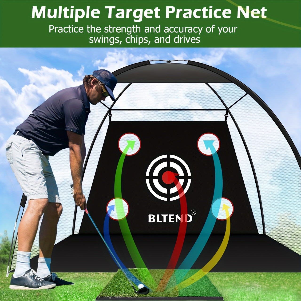Golf Net with Mat A|B|C, Heavy Duty Golf Hitting Net, 10x7ft Golf Practice Nets for Backyard Driving, Golf Hitting Training Net for Indoor Outdoor Use - Golf Training Equipment, Golf Gifts for Women Men