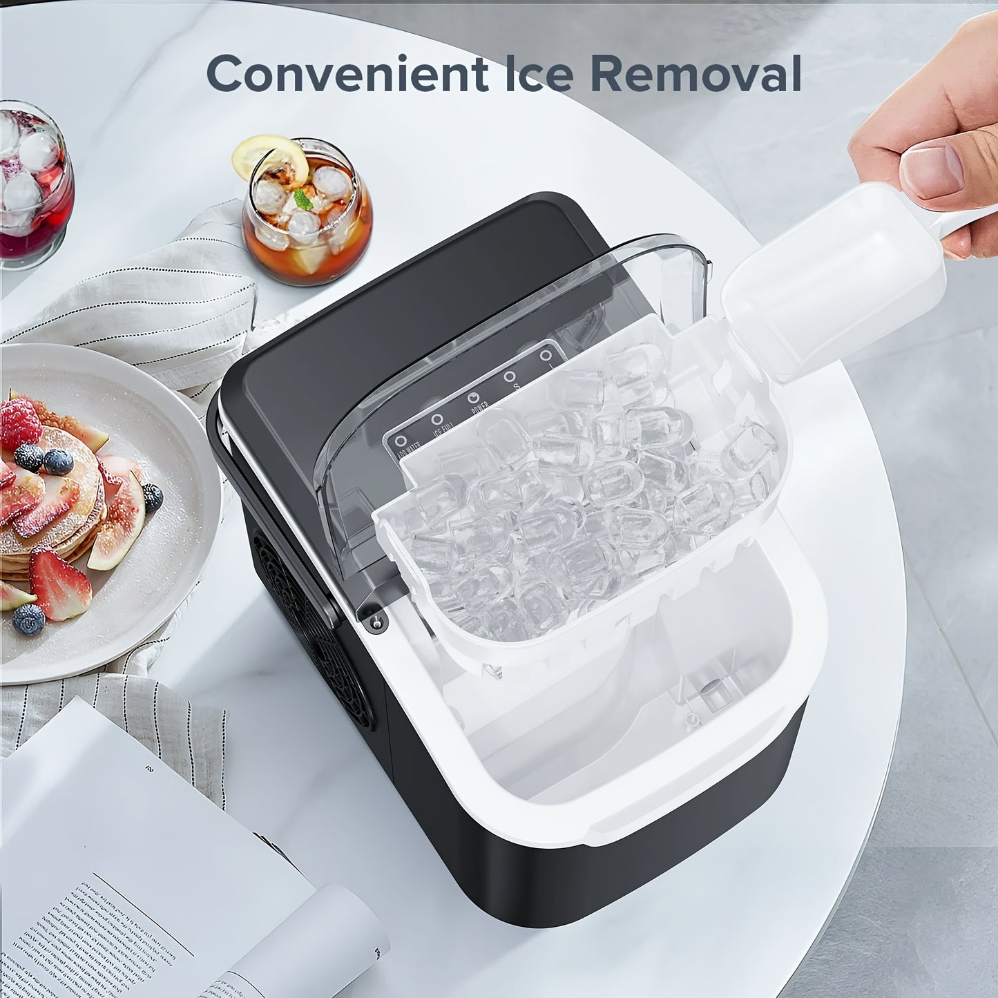 KNDKO Ice Maker, Making Ice In 8mins- Portable with Detachable Water Tank, Produces 26Lbs Ice/ Day, Self-Cleaning Function, Perfect for Home, Office, Parties.