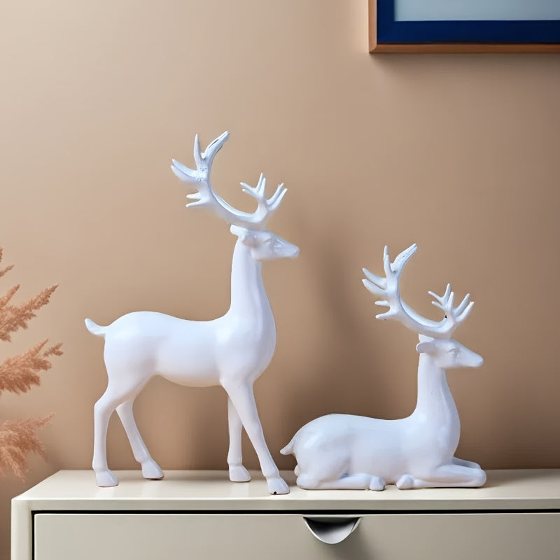 Pair of White Reindeer Statues, Suitable for Valentine's Day Gift, Small Deer Decorative Ornaments, Ideal Choice for Living Room and Fireplace Display, Perfect for Christmas, Valentine's Day, New Year Giftsfor Christmas, hall
