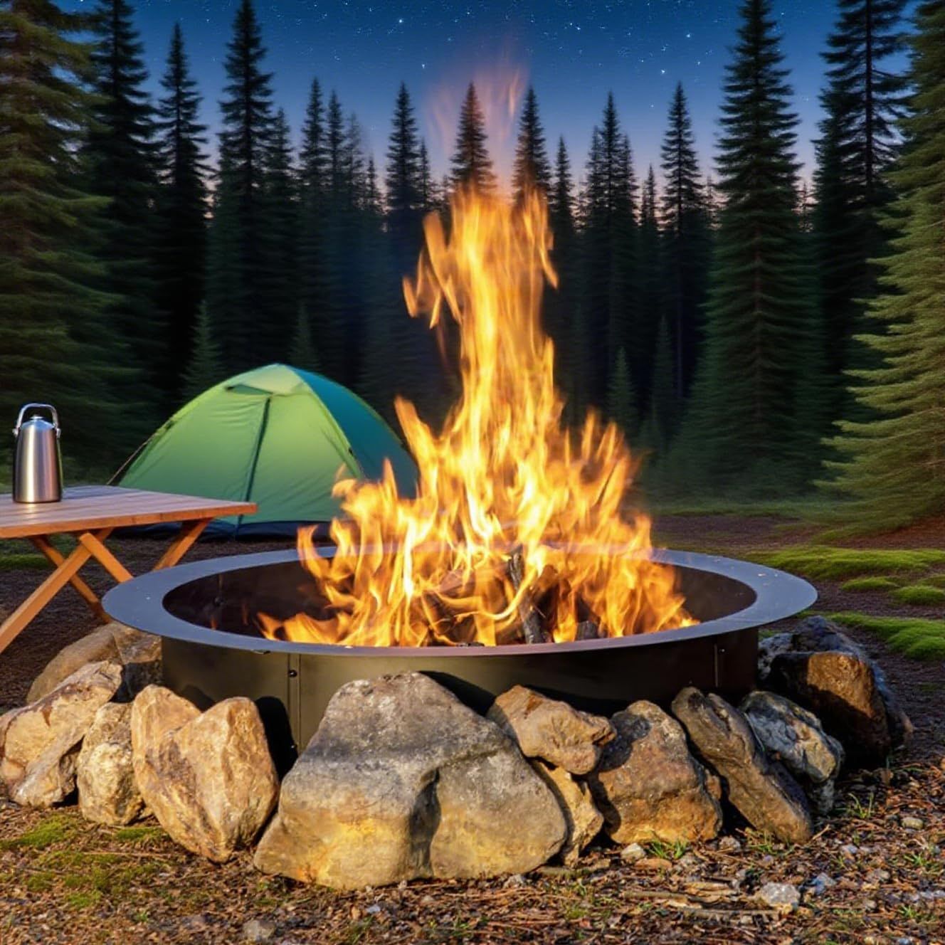 48 Inch Heavy-Duty Rust-Resistant Steel Fire Pit Ring Suitable for Backyard & Camping - Outdoor Fire Pit with Ventilation Holes, Smokeless, Tool-Free Assembly for,, Bonfire - Easy DIY Assembly for Cleaner Burning