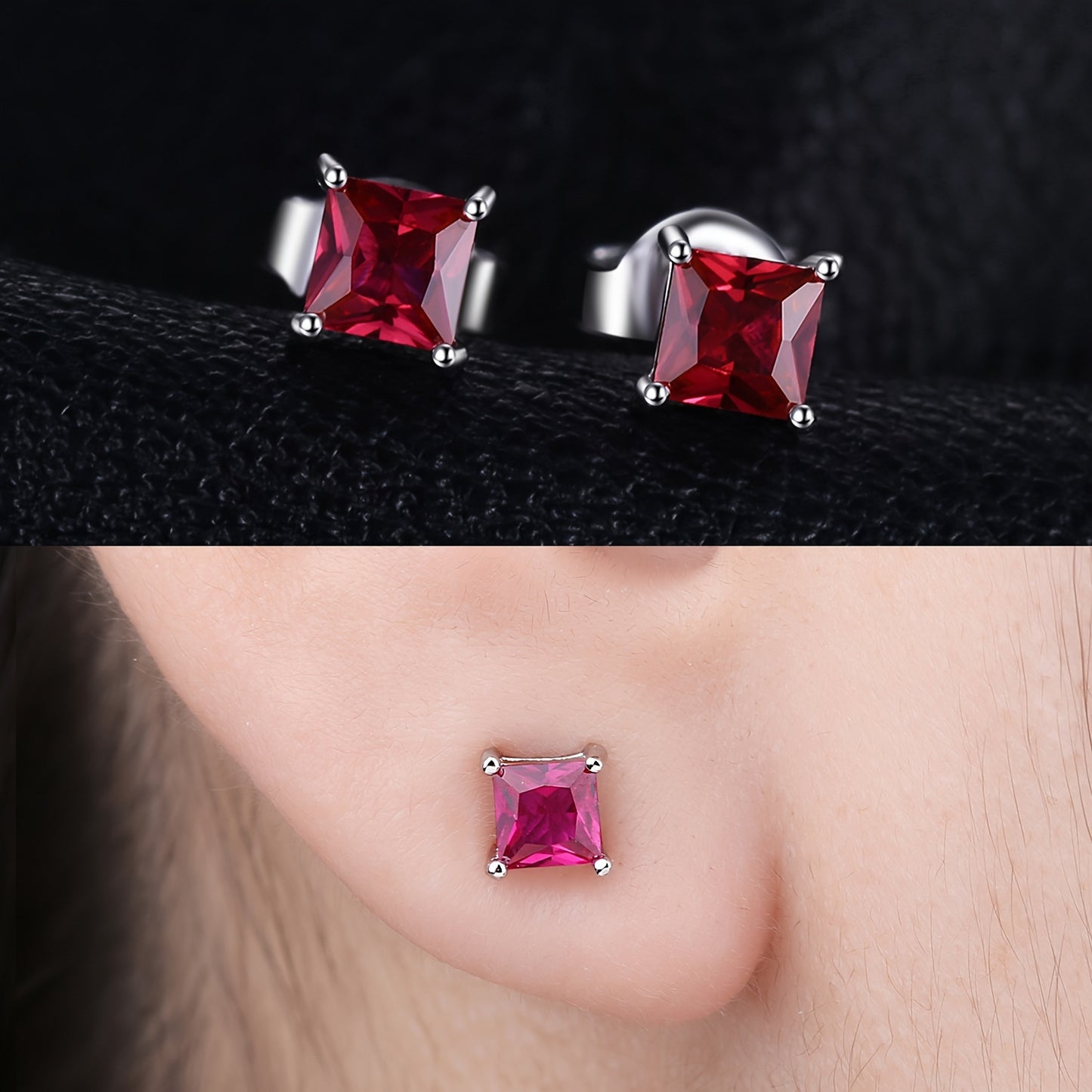 A Pair of 925 Sterling Silver Stud Earrings Featuring a Simple Yet Elegant Classic Design, Adorned with Exquisite Multi-Faceted Square Cut Natural Gemstones Including Amethyst, Citrine, Garnet, Peridot, Topaz, Created, Sapphi