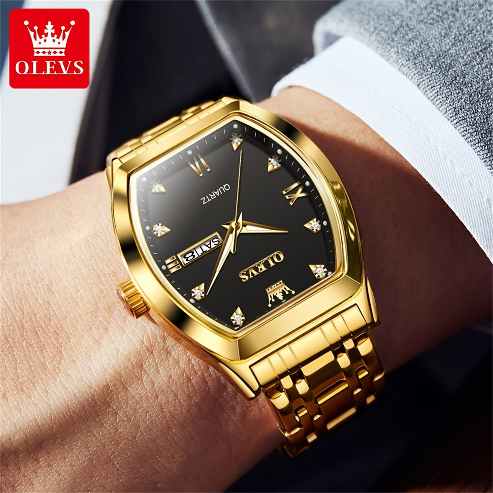 OLEVS Top Brand Original Men'S Wrist Watches Best Selling Fashion Trend Design High Quality Stainless Steel Dual Calendar Quartz Luxury Watch For Men