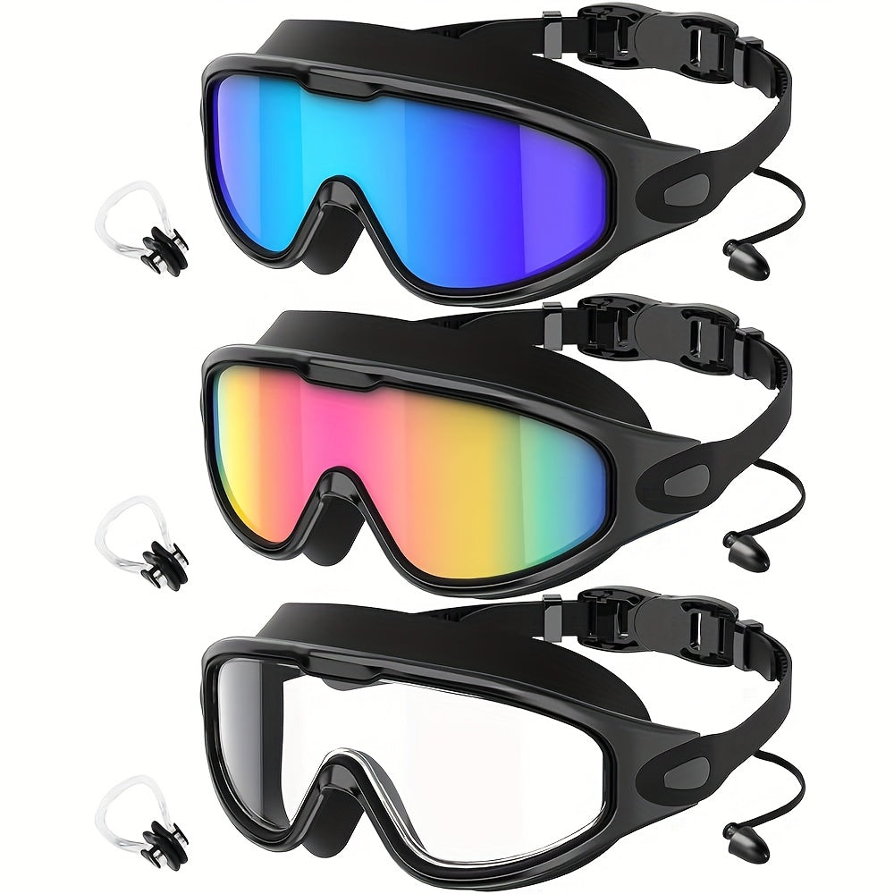 3pcs NSSIW Trendy Retro Adult Large Frame Casual Swimming Goggles Men's Women's Universal Plain Swimming Goggles Goggles - Casual Goggles Swimming Goggles