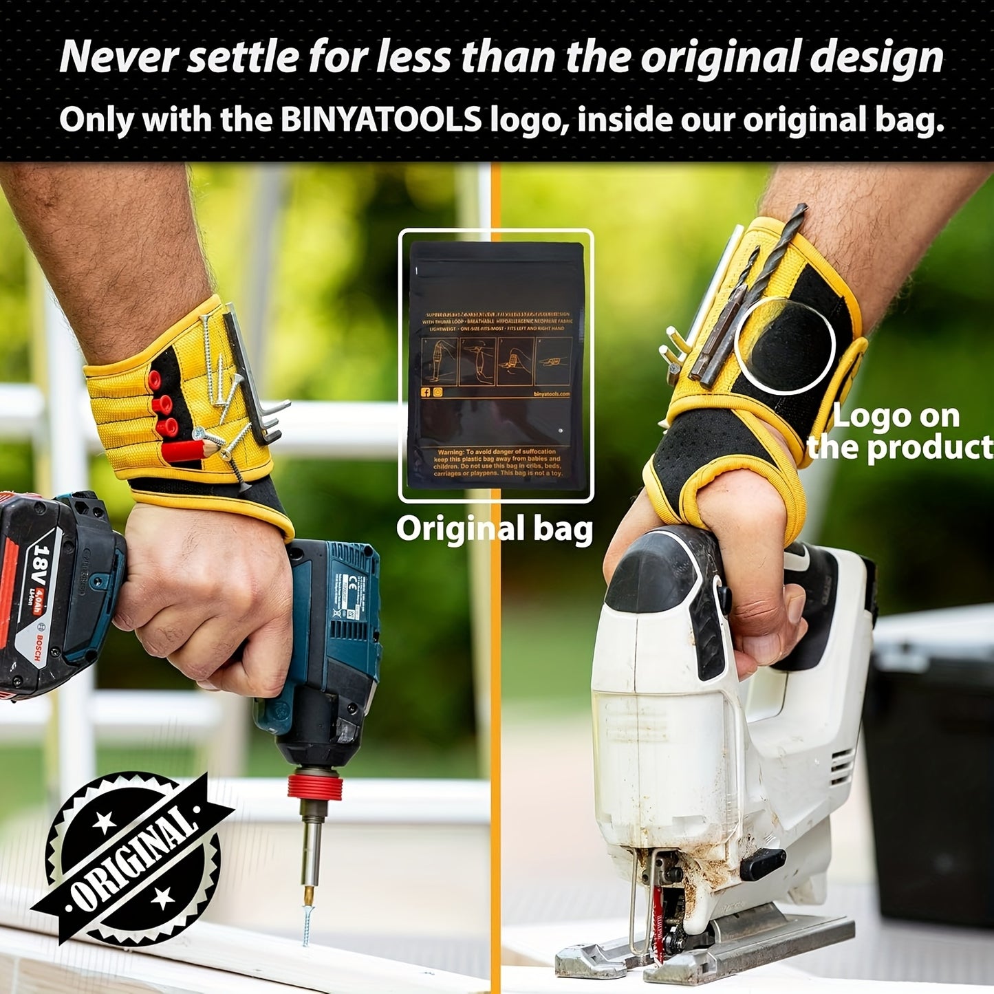 Heavy-Duty Magnetic Wristband with Strong Magnets - Magnetic Tool Holder for Screws, Nails, Drill Bits - Secure Grip Work Wrist Support - Ideal Gift for Electricians, Handymen, DIYers, Fathers, Builders - Coyote Brown (Metal