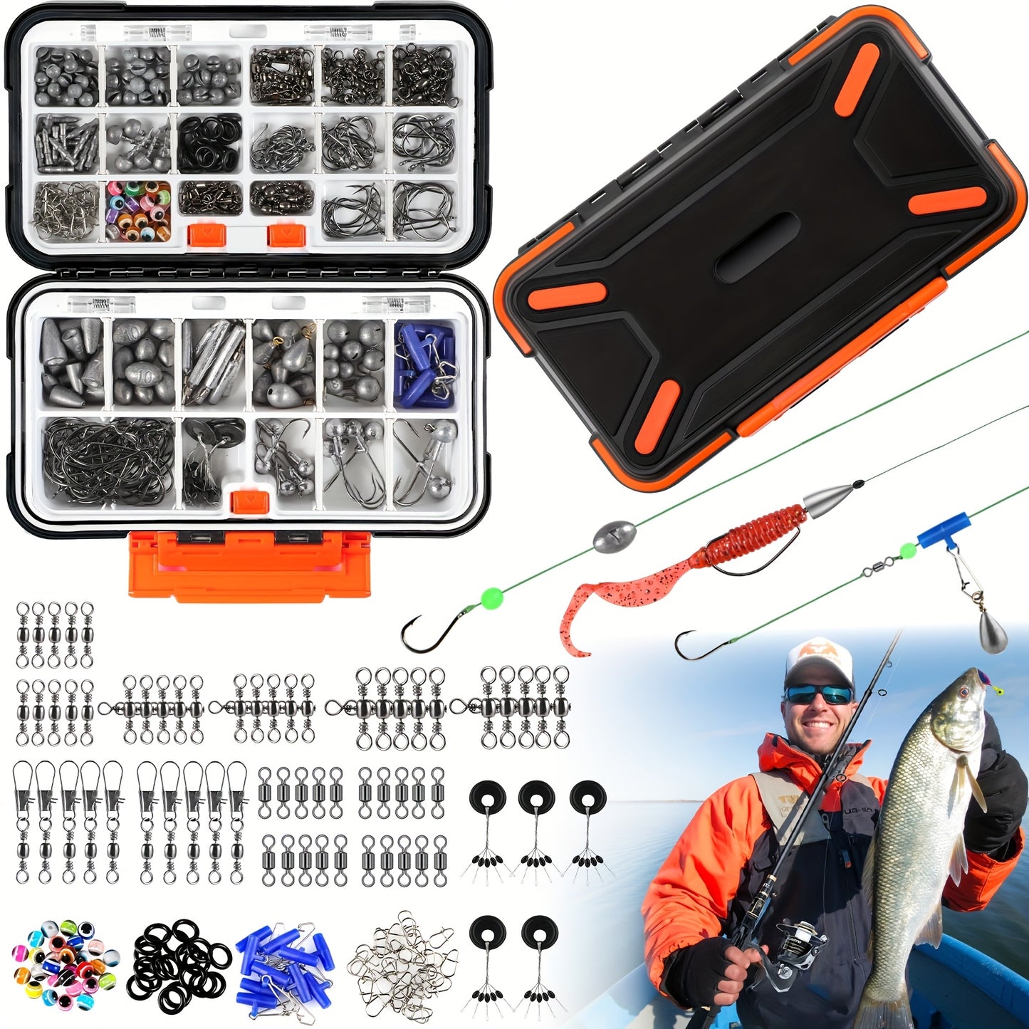 125/260/343/386/403/407pcs Fishing Tackle Box Includes Weights And Hooks, Fishing Starter Kit, Fishing Tackle Kit, Fishing Gifts For Men Angler, Multiple Piece Fishing Box For Bass Trout Freshwater Fishing, Father'S Day Chris