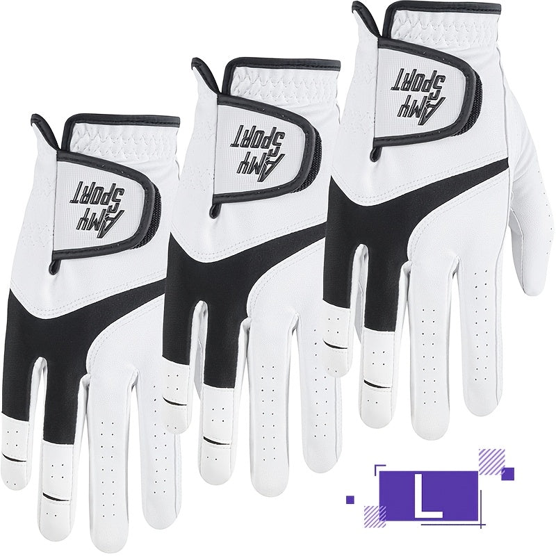 Golf Gloves Men Right Hand Left Hand Value 3 Pack, Premium PU With All Weather Grip For Serious Performance, Breathable & Comfortable Gift For Men