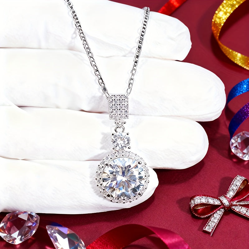 925 Silvery Sparkling 6-carat Pendant Necklace, Available In Multiple Colors, Elegant And Luxurious, The Perfect Holiday Gift For Family, Mom And Friends (Moissanite: 6.5mm*1pc, 11.0mm*1pc, Silvery Weight Approximately 8g)