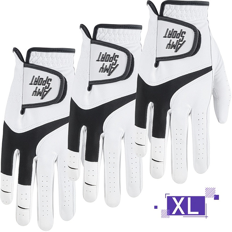 Golf Gloves Men Right Hand Left Hand Value 3 Pack, Premium PU With All Weather Grip For Serious Performance, Breathable & Comfortable Gift For Men