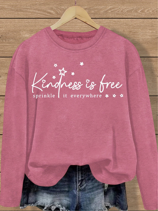 Plus Size - Large Size Women'S Casual Round Neck Printed Long Sleeved T-shirt | Loose Fit, Versatile for Spring, Autumn, Winter, Trendy Style, Soft Fabric, Easy to Care, Machine Washable