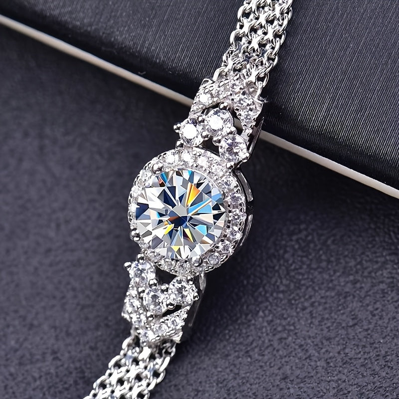 S925 925 Silvery Moissanite Bracelet - Elegant 2 Carat Minimalist Moissanite Tennis Bracelet - High-Quality Fashion Bracelet for Men and Women - Perfect for Engagement, Wedding, or Proposal - Birthday Gift for Friends, Loved