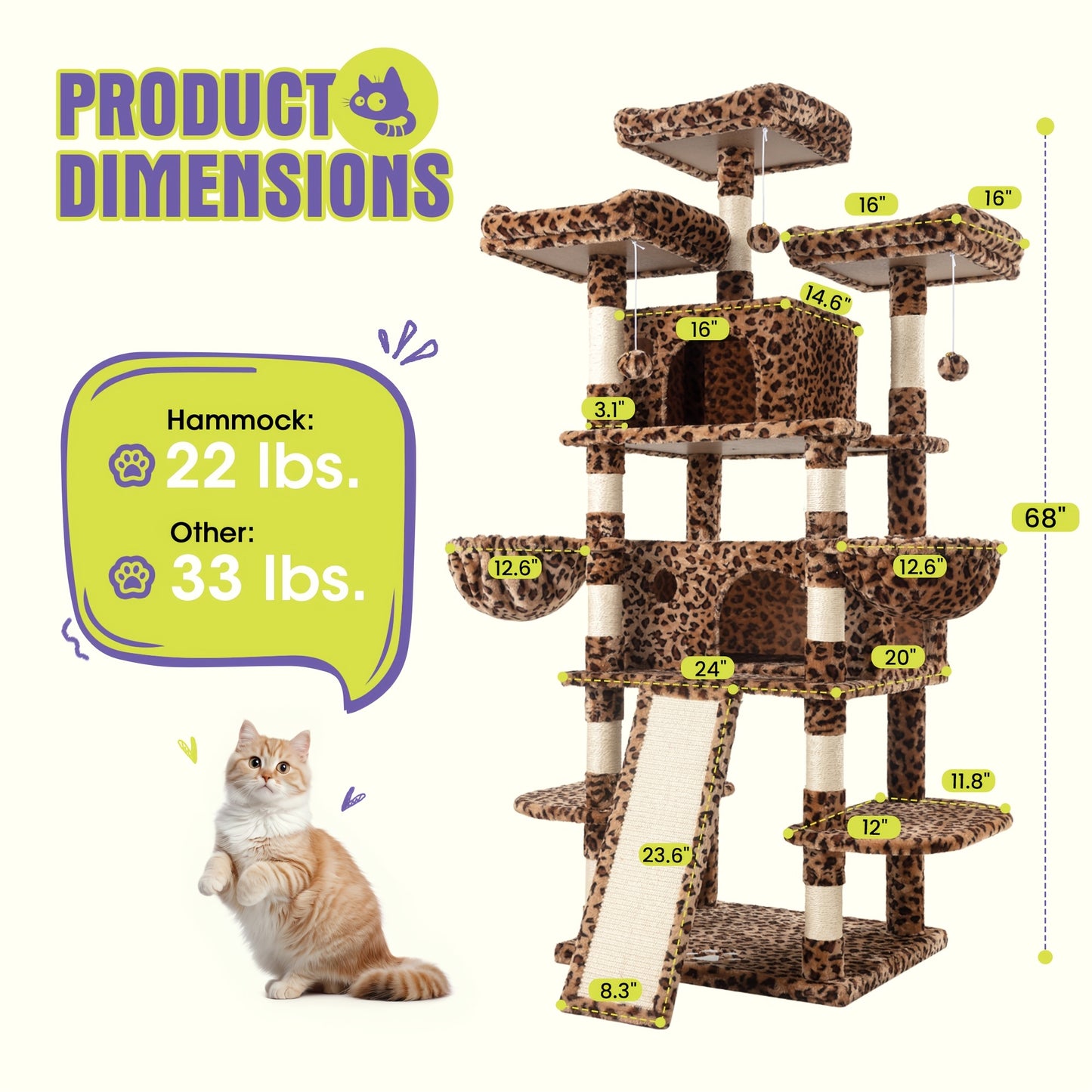 WEEWAY Multi-Level Cat Tree Tower for Indoor Cats - Modern Space-Saving design with Scratching Posts, Plush Perches, Hanging Platforms, Entryways - Sturdy Construction for Climbing, Scratching, Resting - Ideal Gift for Kittie