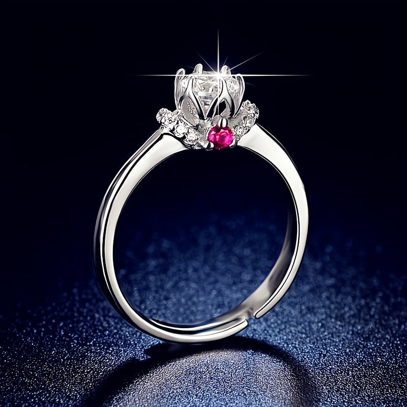 925 Silveryy 1 Carat Moissanite Ring Crown Ring, Proposal, Engagement, Wedding, Suitable for Men And Women Jewelry Gift Choice, Non-Allergenic Ring, with Gift Box about 3G